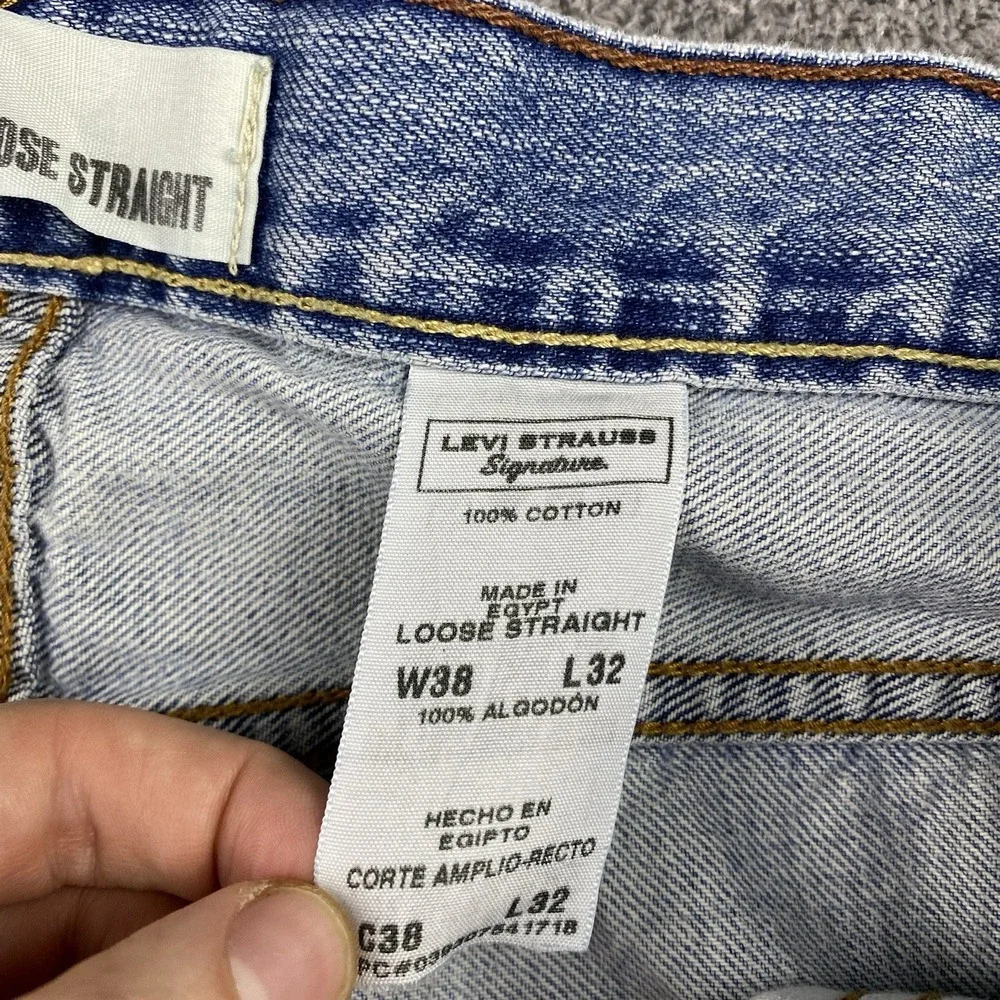 Signature by Levi Strauss‎ Loose Straight Mens 38x32 Blue Light Wash Mid Rise